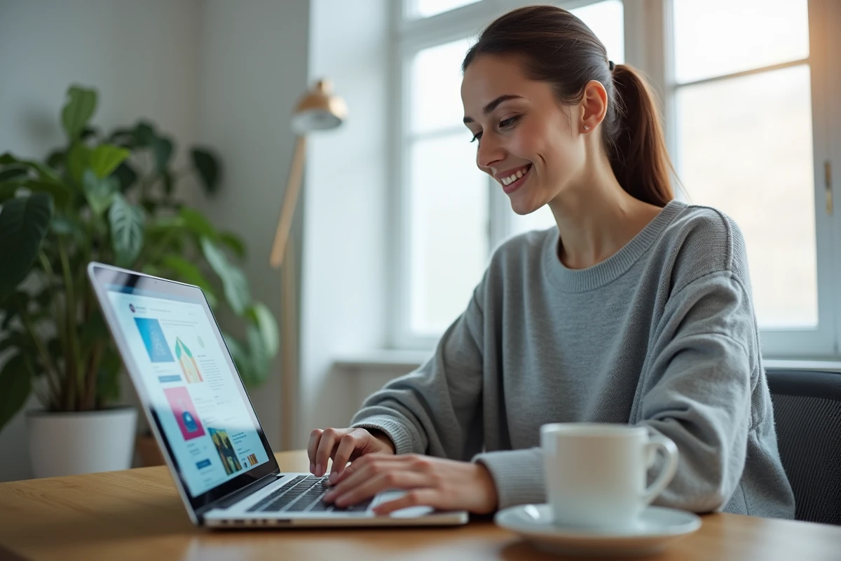 Femme utilisant un ordinateur portable pour naviguer sur les sites web les plus populaires en 2025